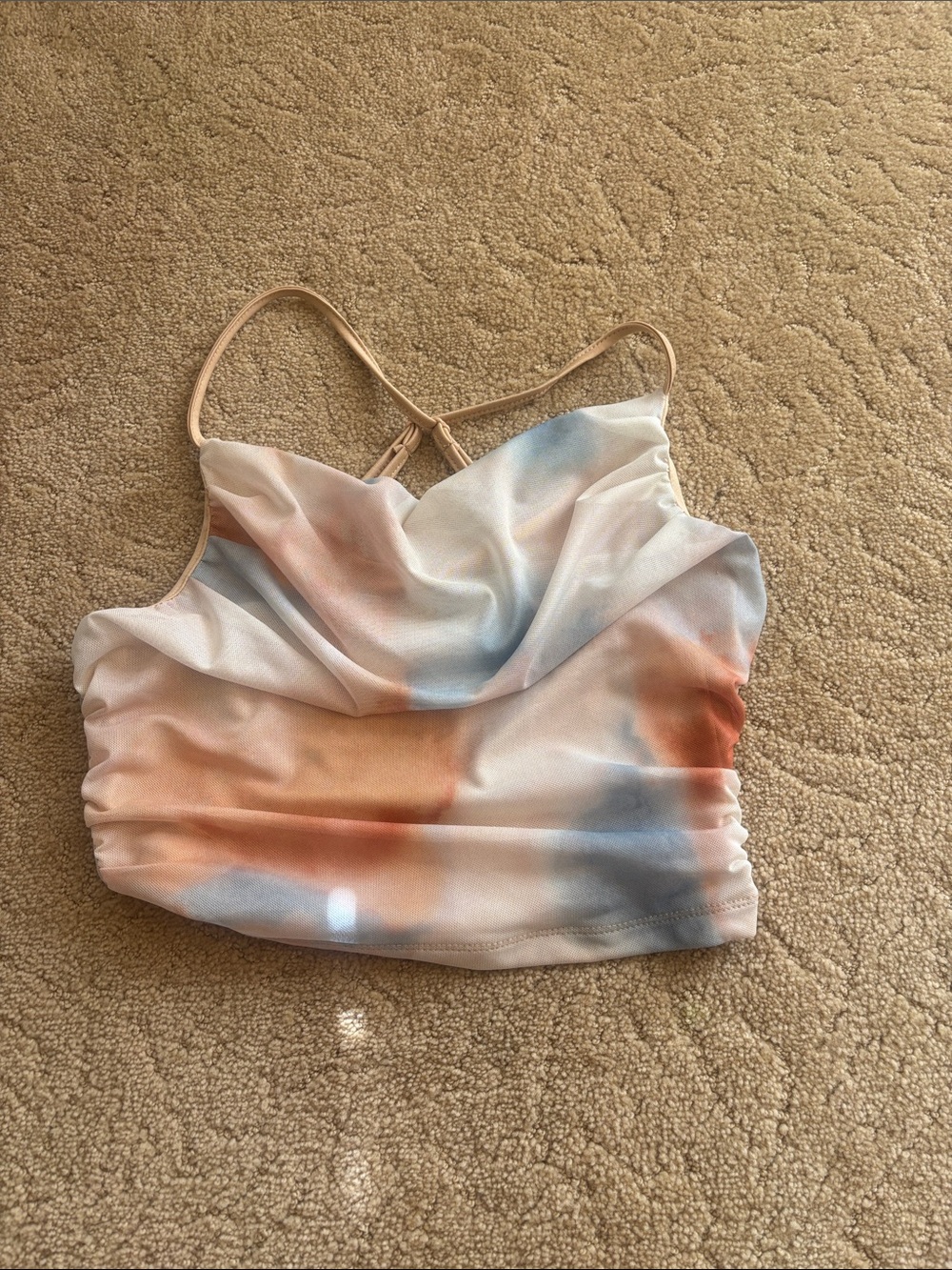 Women’s Tie-Dye Cowl Neck Crop Tank Top - Peach & Blue